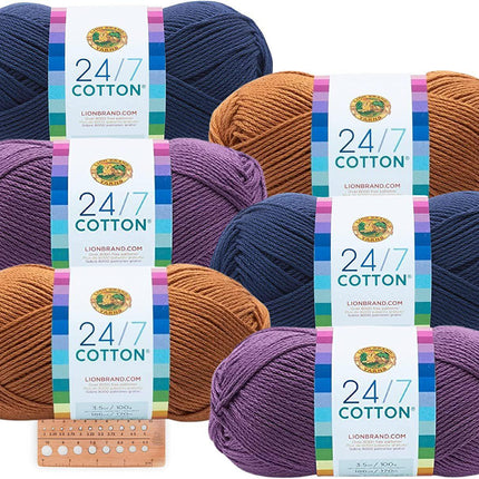 Lion Brand Yarn - 24/7 Cotton - 6 Skein Assortment (Mix 21 Parent)