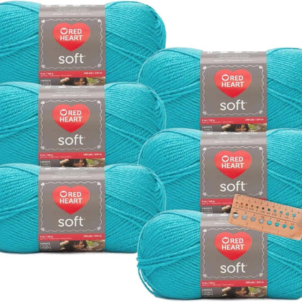 Red Heart Soft Yarn - 6 Balls - Matching Dye Lot (Turquoise)