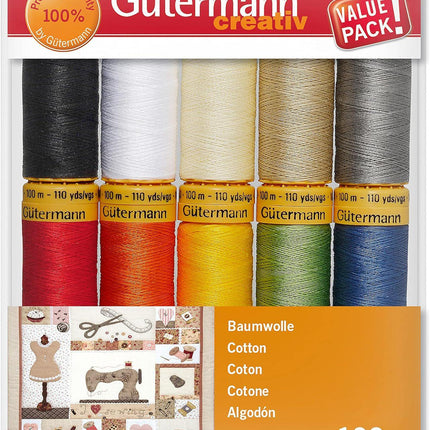 Gütermann Creativ 10 Reels of 100% Cotton, Multi-Coloured