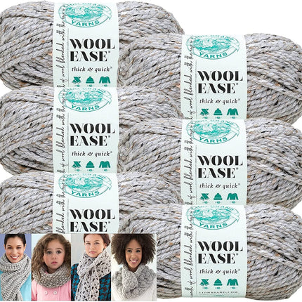 Lion Brand Wool-Ease Thick & Quick Yarn - 6 Pack with Pattern Cards in Color - 640-154 (Grey Marble)
