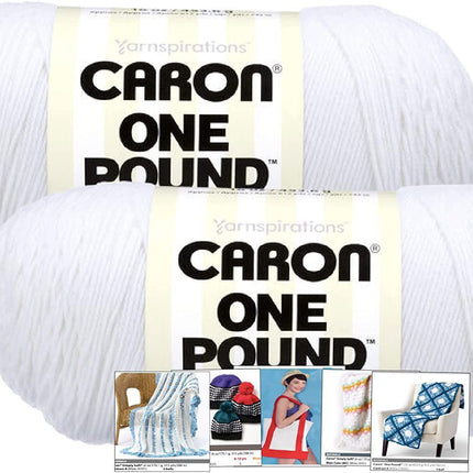 Caron One Pound Yarn - 2 Pack with Pattern Cards in Color (White)