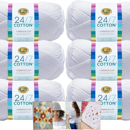 24/7 Cotton Yarn - 6 Pack with Pattern Cards in Color (White)