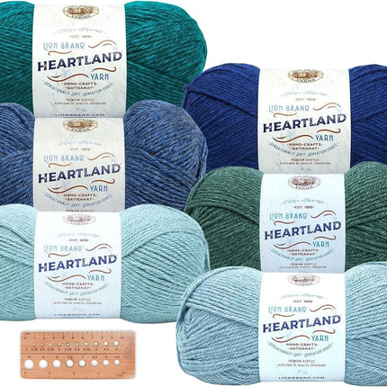 Lion Brand Yarn - Heartland - 6 Skein Assortment with Needle Gauge (Mix 4)