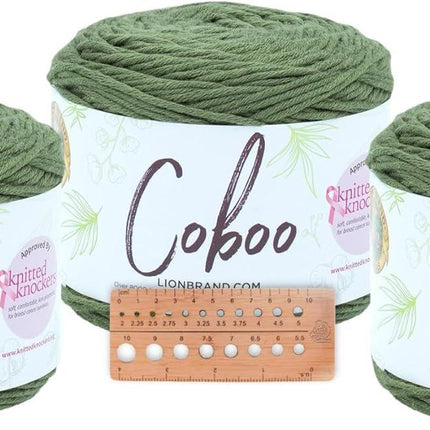 Lion Brand Yarn - Coboo (Tan) 3 Pack with Pattern Cards