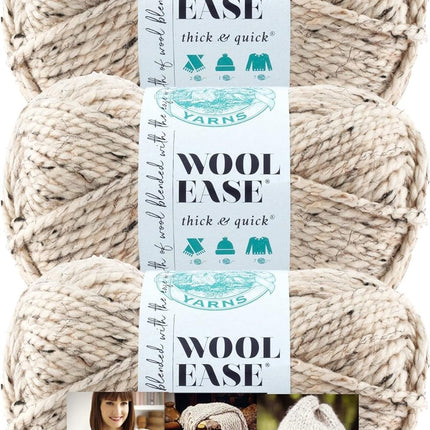 Lion Brand Wool-Ease Thick & Quick Yarn - 3 Pack with Pattern Cards in Color - 640-123 (Oatmeal)