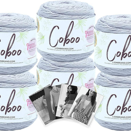 Lion Brand Yarn - Coboo - 6 Pack with Pattern Cards in Color (Silver)