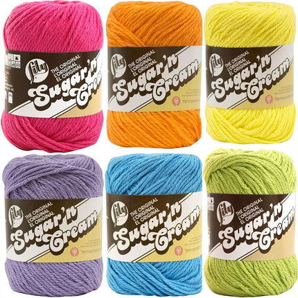 Lily Sugar n' Cream Solid Variety Assortment 6 Pack Bundle 100 Percent Cotton Medium 4 Worsted (Multicolor)