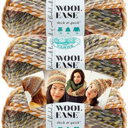Lion Brand Yarn - Wool-Ease Thick & Quick - Prints & Stripes - 3 Pack with Needle Gauge - 640-617 (City Lights)