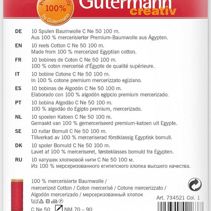 Gütermann Creativ 10 Reels of 100% Cotton, Multi-Coloured