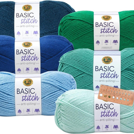 Lion Brand Yarn - Basic Stitch Anti-Pilling - 6 Color Assortment (High Seas)