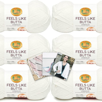 Lion Brand Yarn - Feels Like Butta - 6 Pack with Pattern Cards in Color (White)