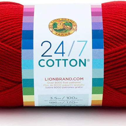 Lion Brand Yarn - 24/7 Cotton - 6 Skeins with Needle Gauge - Christmas Holiday #1 (Grass, Red, & White)