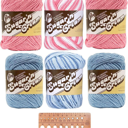 Lily Sugar 'n Cream Yarn Bundle 100% Cotton Worsted #4 Weight (Lily Mix 213)