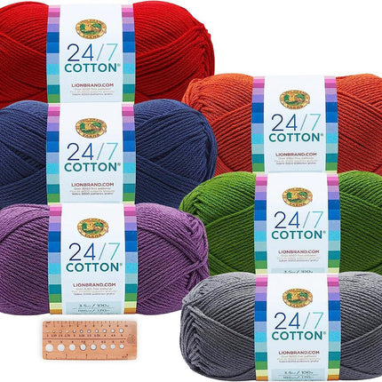 Lion Brand Yarn - 24/7 Cotton - 6 Skein Assortment (Landscape)